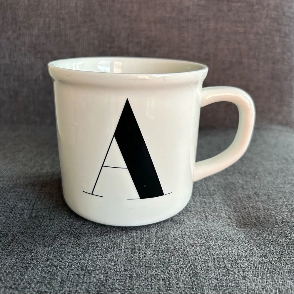 “A” Initial Coffee Mug, White, Black, 16 oz